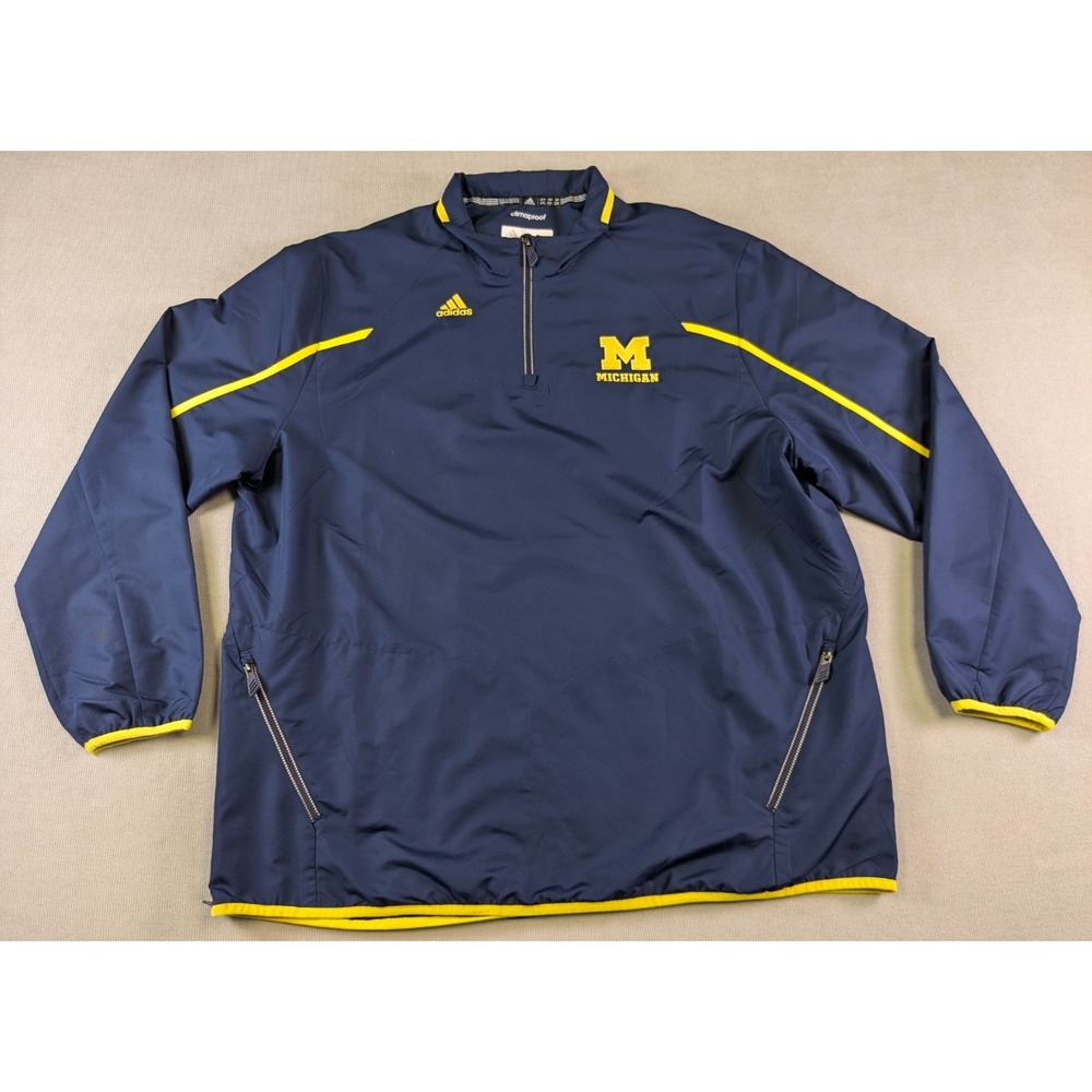 Michigan Wolverines Jacket Mens 2XL Blue Adidas Windbreaker Pullover Team Issued